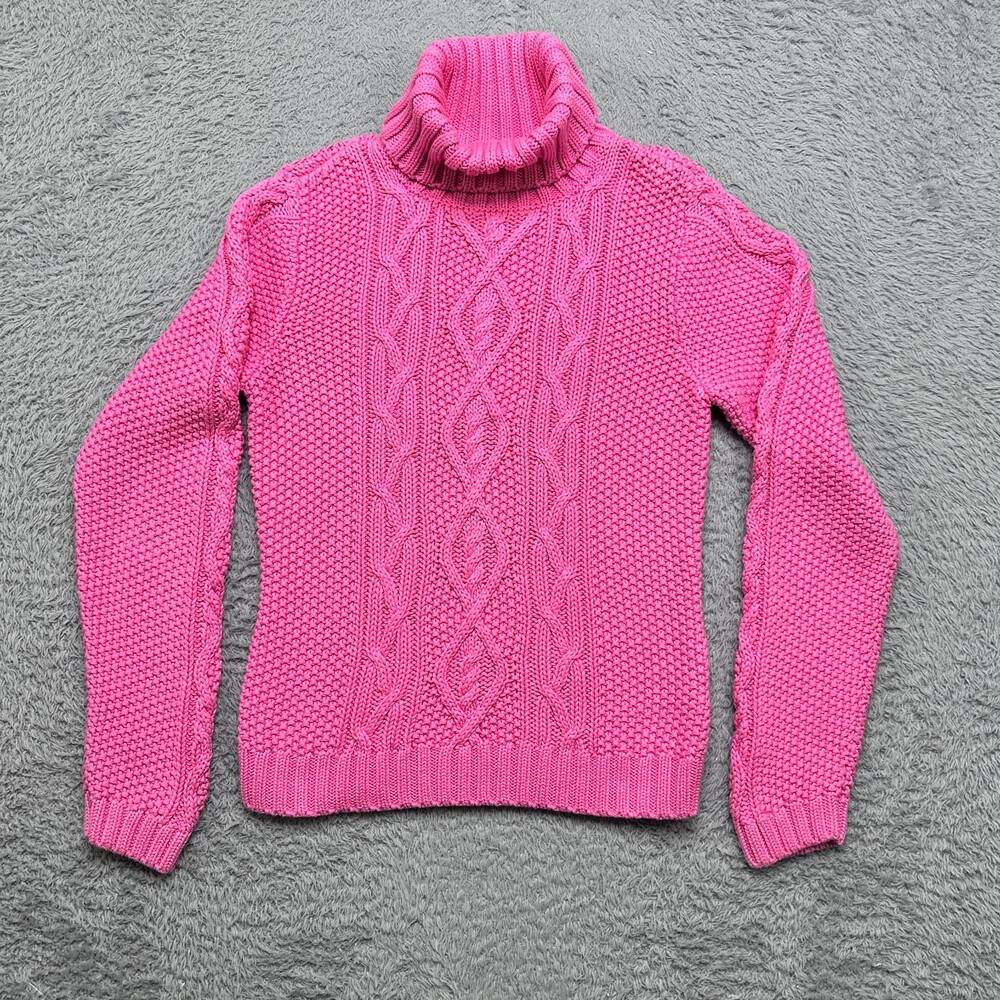Lauren Ralph Lauren Sweater Womens L Pink Cable Knit Turtle Neck Cotton